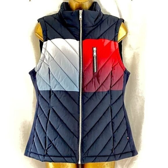 Tommy Hilfiger Puffer Vest M Ombré Quilted Outdoors Zip Pockets Ski Packable - Picture 4 of 11